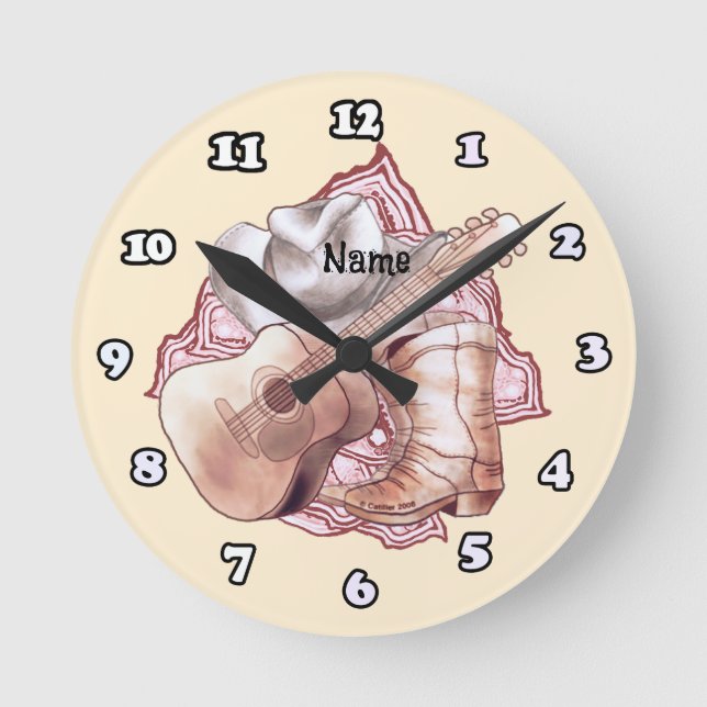 Country Guitar  Runde Wanduhr (Vorderseite)
