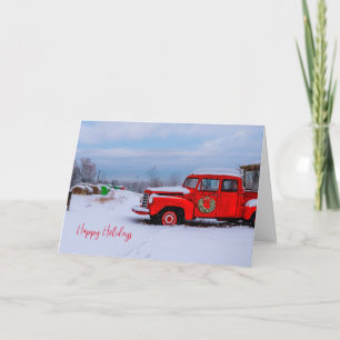 Country Happy Holidays Snow Red Truck Feiertagskarte