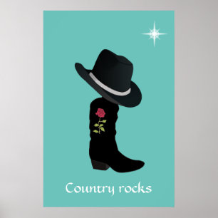 Country Hat und Boot auf Aquamarin Poster