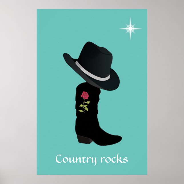Country Hat und Boot auf Aquamarin Poster (Vorne)