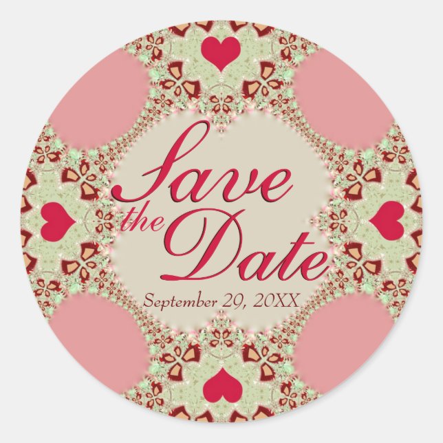 Country Heart Lace Save the Date Runder Aufkleber (Vorderseite)