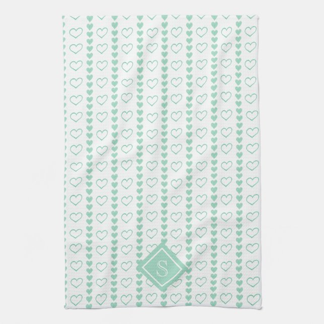 Country Heart Stripes Muster Monogramm Geschirrtuch (Vertikal)