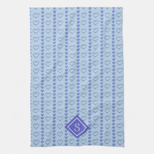 Country Heart Stripes Muster Monogramm Geschirrtuch