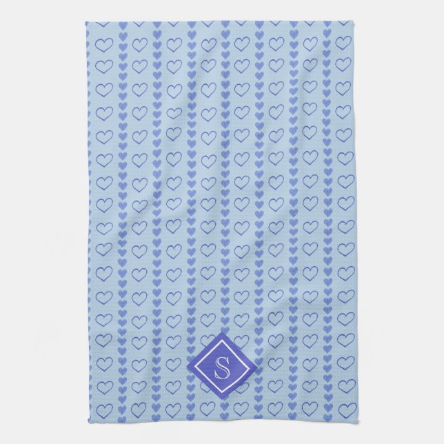 Country Heart Stripes Muster Monogramm Geschirrtuch (Vertikal)