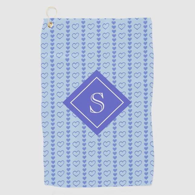 Country Heart Stripes Muster Monogramm Golfhandtuch (Vorderseite)
