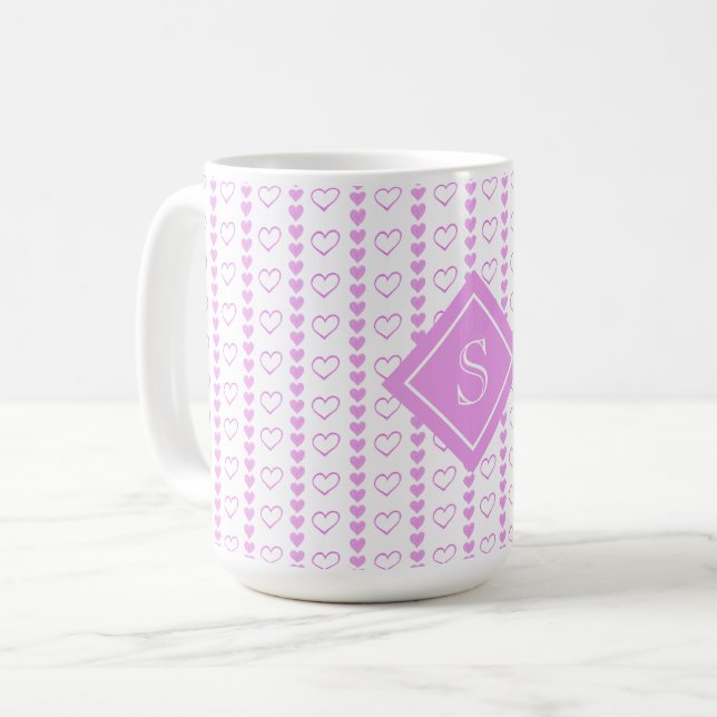 Country Heart Stripes Muster Monogramm Kaffeetasse (Vorderseite Links)