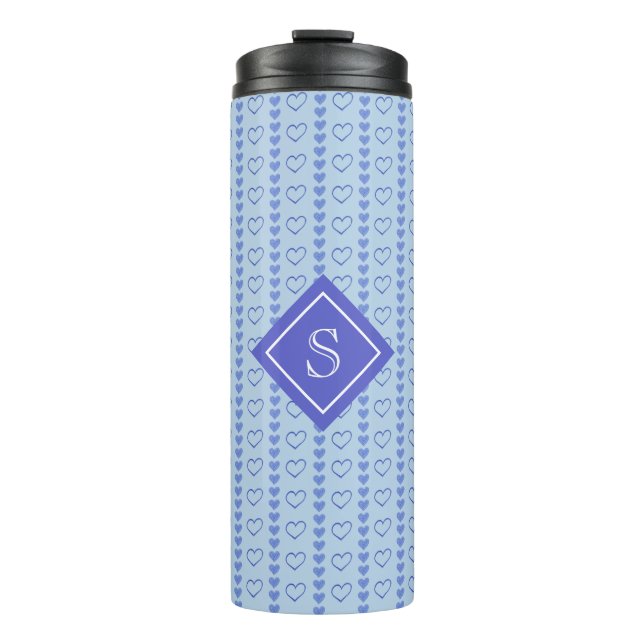 Country Heart Stripes Muster Monogramm Thermosbecher (Vorderseite)