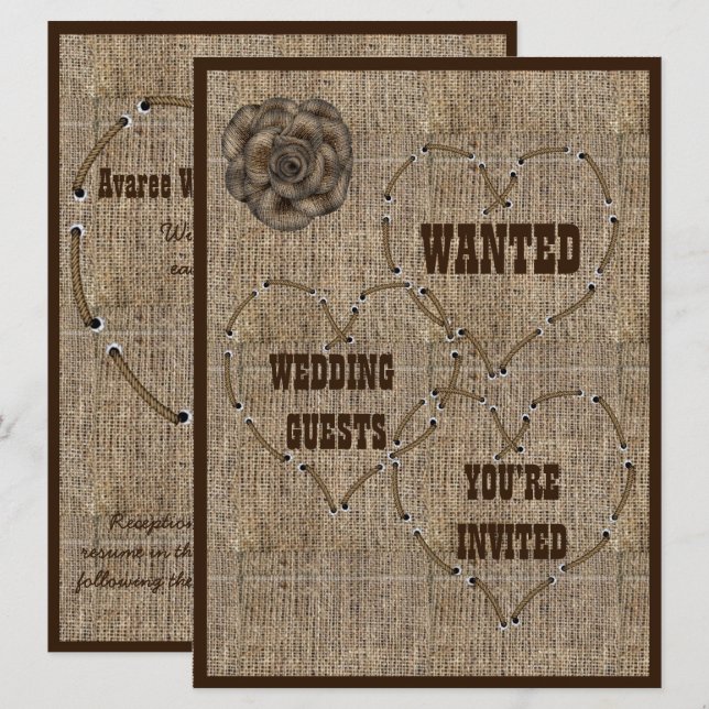 Country Hessian Burlap Wedding Einladung (Vorne/Hinten)