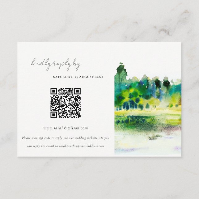 Country Hills River Landscape Wedding QR Code UAWG Begleitkarte (Vorderseite)