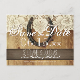 Country Horseshoe Lace Wedding Save the Date Ankündigungspostkarte