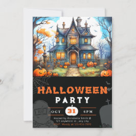 Country House Jack-O' Lanterns Black Halloween Einladung