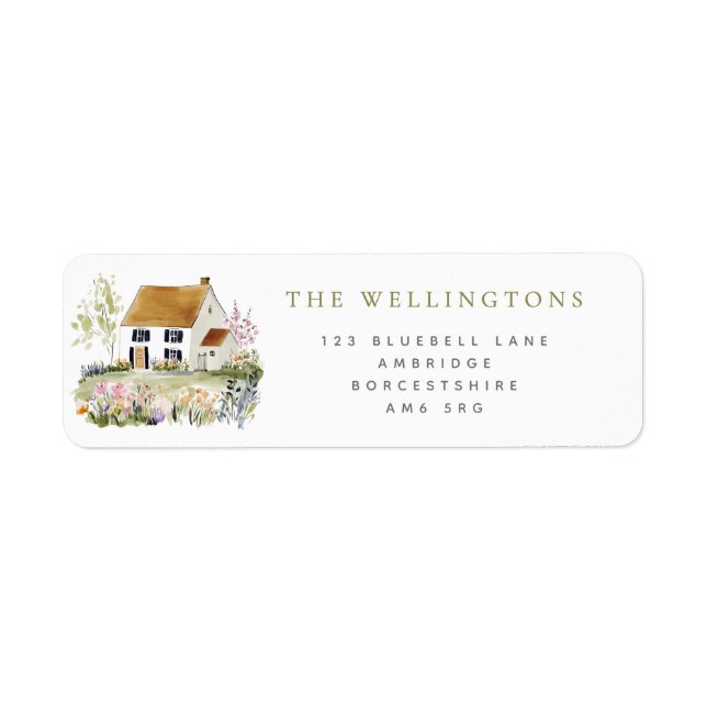 Country House & Wildflowers Return Address Label (Vorne)