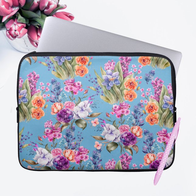 Country Hübsch Garden Blume auf Blue Background Laptopschutzhülle (Von Creator hochgeladen)