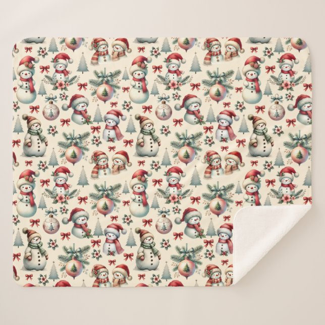 Country Hütte Christmas Snowman Sherpadecke (Vorderseite (Horizontal))