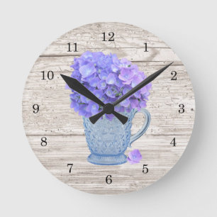 Country Hydrangea Wall Clock Runde Wanduhr