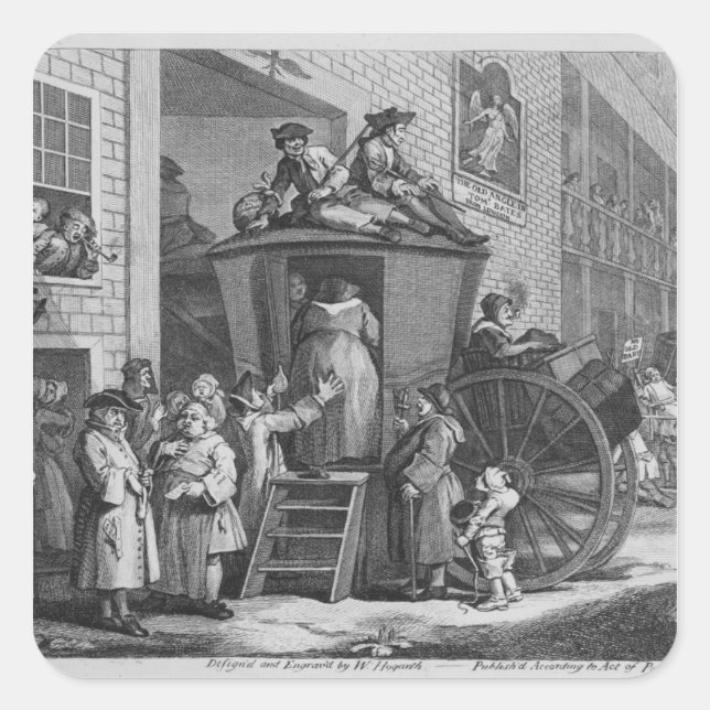 Country Inn Yard, 1747 Quadratischer Aufkleber (Vorderseite)