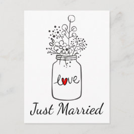 Country Just Married Wedding Mason Jar Black Red Ankündigungspostkarte