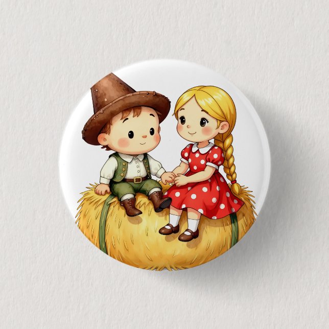 Country Kids on a Hay Bale Button (Vorderseite)