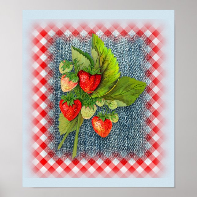 Country Kitchen Botanical Strawberry Cluster Poster (Vorne)