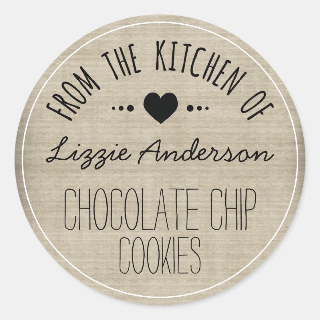 Country Kitchen Burlap from the Kitchen of Label Runder Aufkleber (Vorderseite)