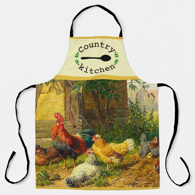 Country Kitchen Farmyard Rooster Hens Schürze (Vorderseite)