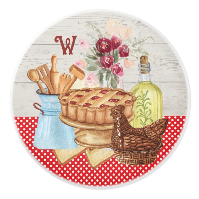 Country Kitchen Monogram Drawer Keramikknauf (Vorderseite)