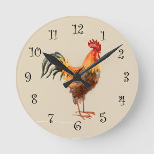 Country Kitchen Rooster Clock Design Runde Wanduhr