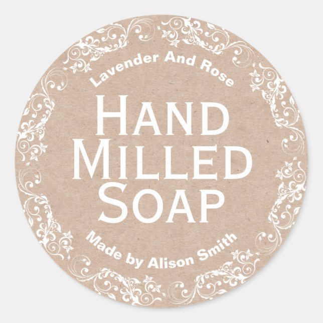 Country Kraft and Lace Soap Candle Soy Melt Labels Runder Aufkleber (Vorderseite)