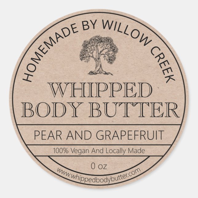 Country Kraft Paper enthüllt Body Butter Labels Runder Aufkleber (Vorderseite)