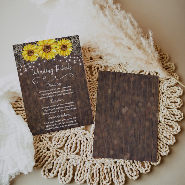 Country Lace and Sunflowers Wedding Details Card Begleitkarte (Von Creator hochgeladen)