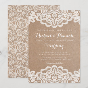 Country Lace Kraft Papier Hochzeitseinladung Einladung
