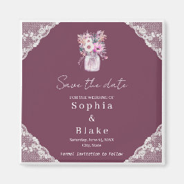 Country Lace Mason Jar Burgundy Save the Date Magnet