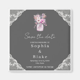 Country Lace Mason Jar Gray Save the Date Magnet