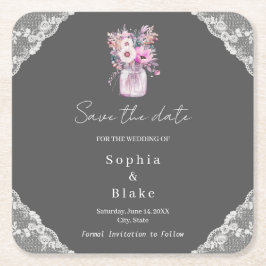 Country Lace Mason Jar Gray Save the Date Rechteckiger Pappuntersetzer