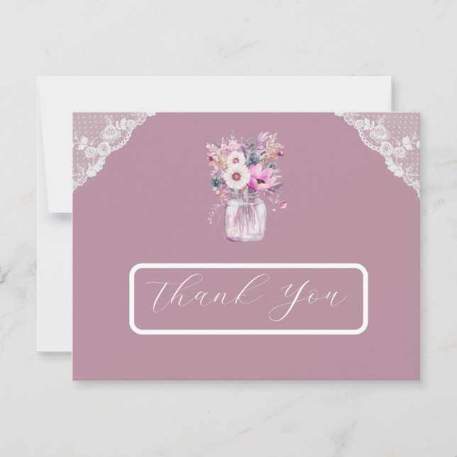 Country Lace Mason Jar Pink Danke Karte (Vorderseite)