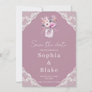 Country Lace Mason Jar Pink Save the Date Einladung