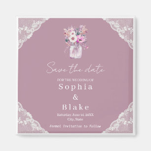 Country Lace Mason Jar Pink Save the Date Magnet
