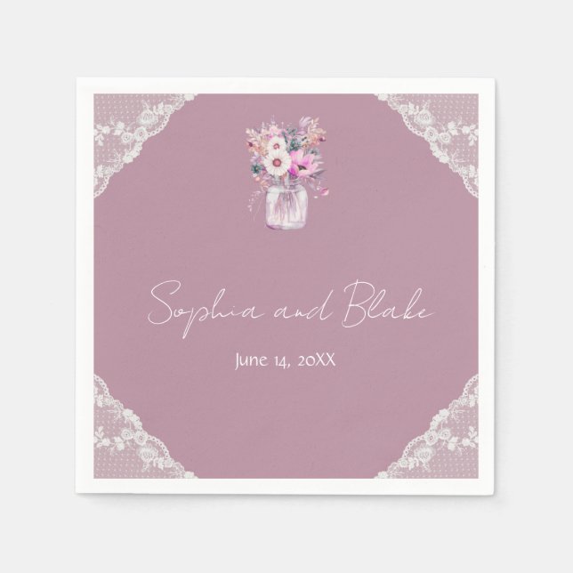 Country Lace Mason Jar Pink Wedding Serviette (Vorderseite)