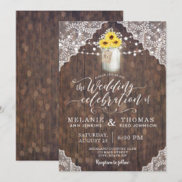Country Lace und Sonnenblumen Einladungen Hochzeit