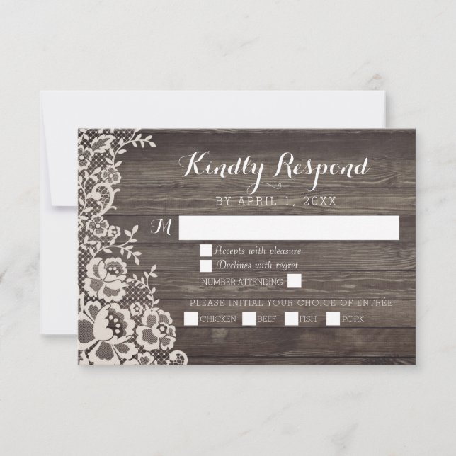 Country Lace Wood Wedding RSVP Response Card (Vorderseite)