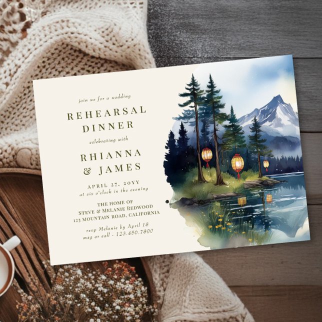 Country Lake Twilight Hochzeit Probe Dinner Einladung (Wedding Rehearsal Dinner Invitation  from the Country Lake wedding collection by Darling & May)
