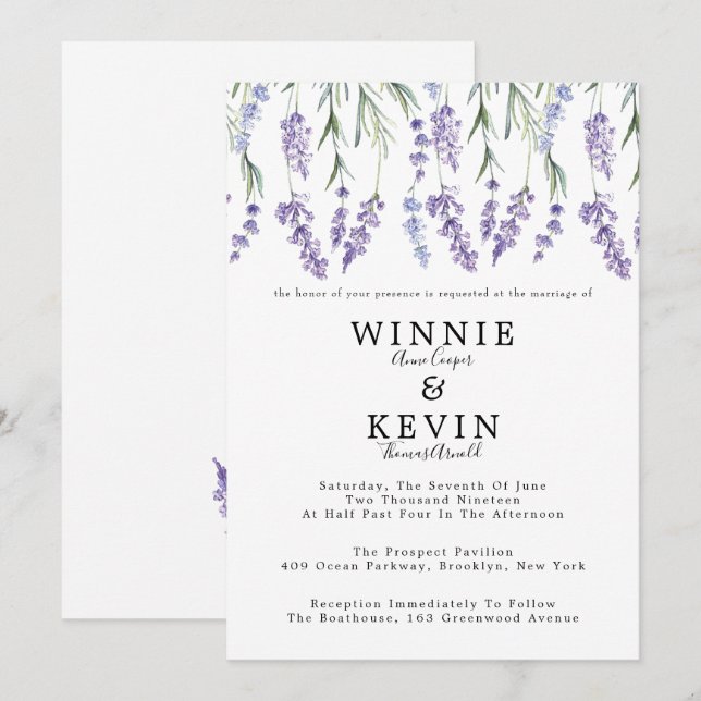 Country Lavender Wedding Einladung (Vorne/Hinten)