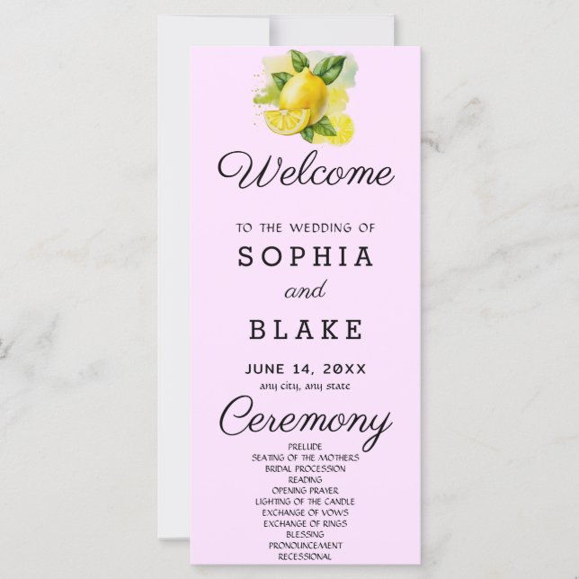 Country Lemon Greenerity Lila Wedding Program (Vorderseite)
