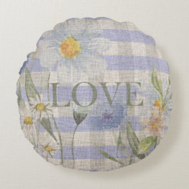 Country Liebe Floral Blue Gingham and Daisies Rundes Kissen