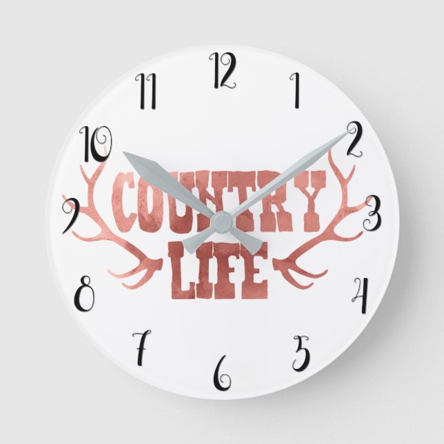 Country Life Antlers Peach Rose Gold Glam Runde Wanduhr (Vorderseite)