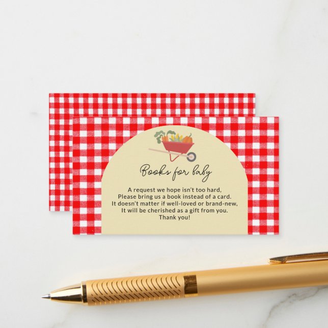 Country Lokal Grown Red Gingham Baby Shower Begleitkarte (Vorderseite/Rückseite Beispiel)