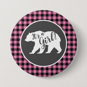 Country Mama Bear Baby Shower Girl Pink Button