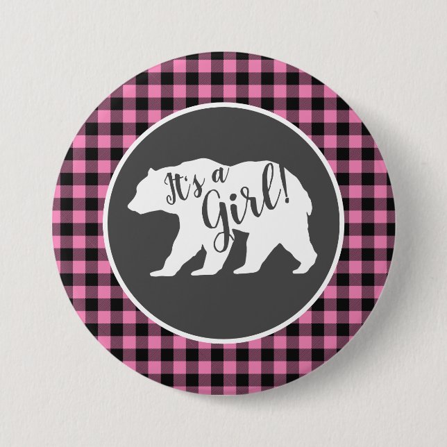 Country Mama Bear Baby Shower Girl Pink Button (Vorderseite)