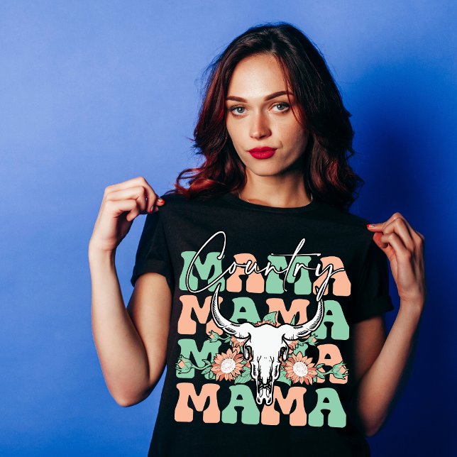 Country Mama Cow Skull Mother Day T-Shirt (Von Creator hochgeladen)