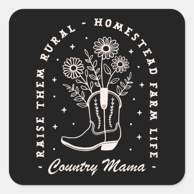 Country Mama erzieht ländliche lustige Quadratischer Aufkleber (Vorderseite)
